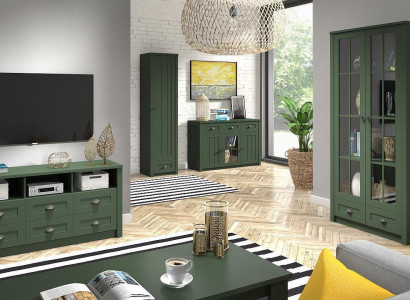 Wohnzimmer Komplettset Landhaus Möbel Set 5 tlg. Wohnwand Holz Kommode Tisch